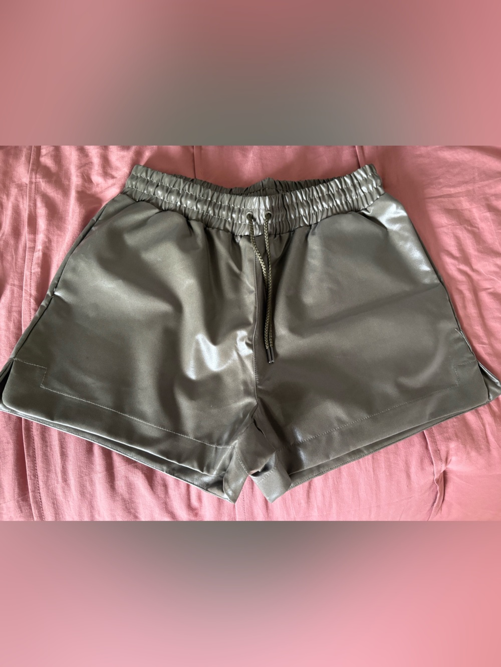 Mono B Faux Leather Olive Green Drawstring Women’s Shorts